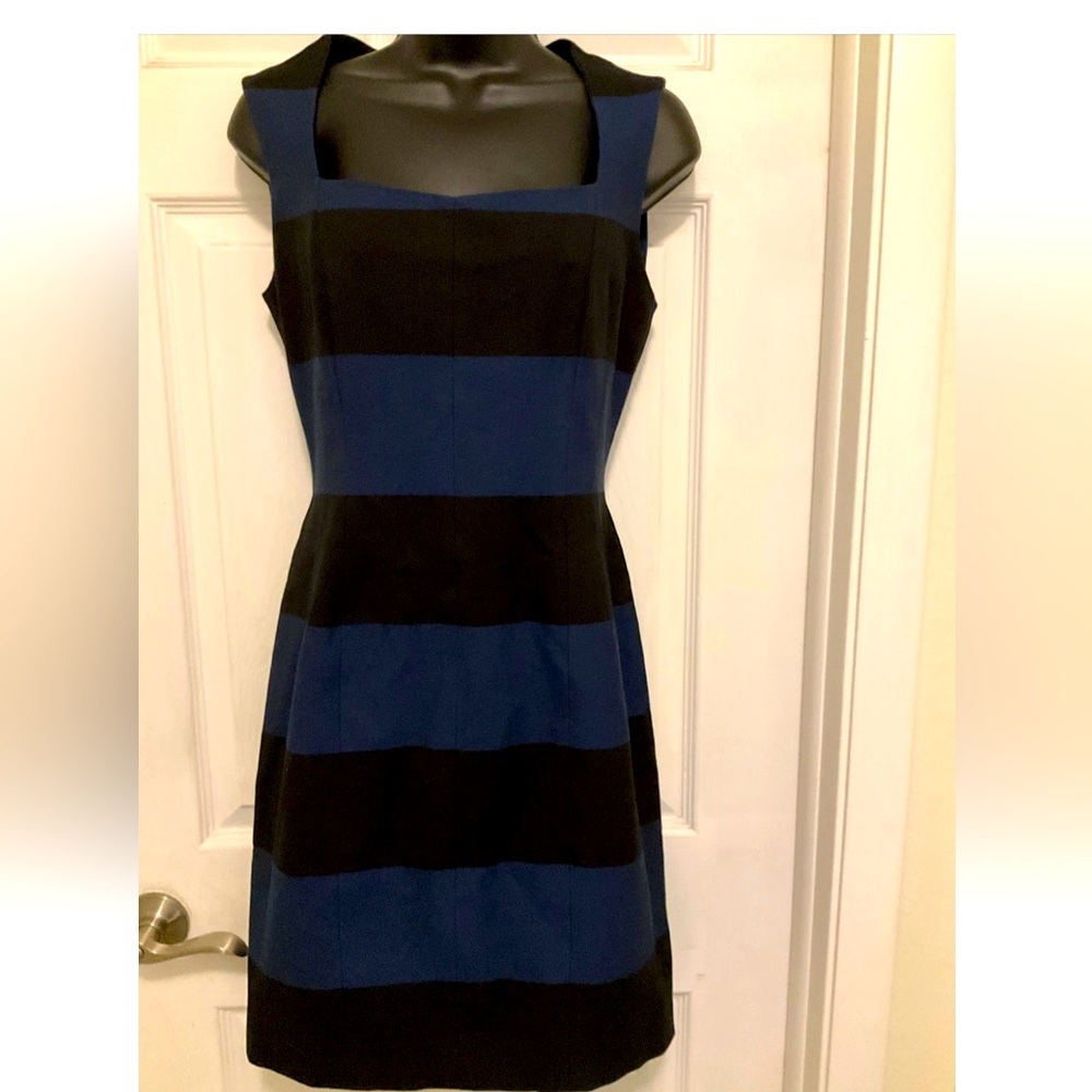Banana‎ Republic Women’s Denim Blue/ Black Striped Sheath Dress Size 6